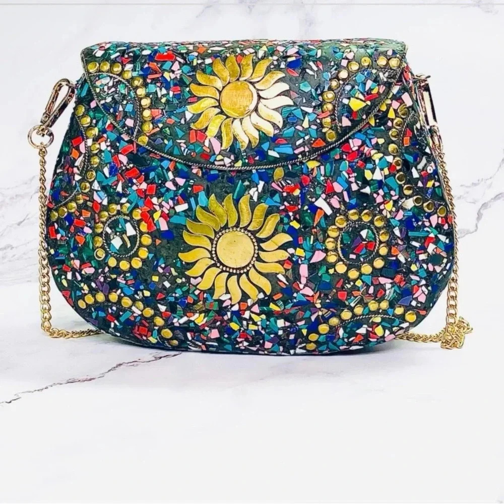 Ramla Bel Air Mosaic Bag | Sunflower | Hard Side Clutch | NEW